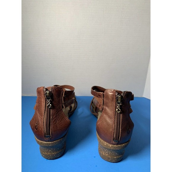 Ahnu Strappy Brown Leather Huarache Wedge Sandals Womens Size 10 Cork - Picture 10 of 11